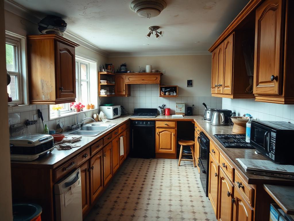 Dated 1990s kitchen with worn oak units before Brix refurbishment